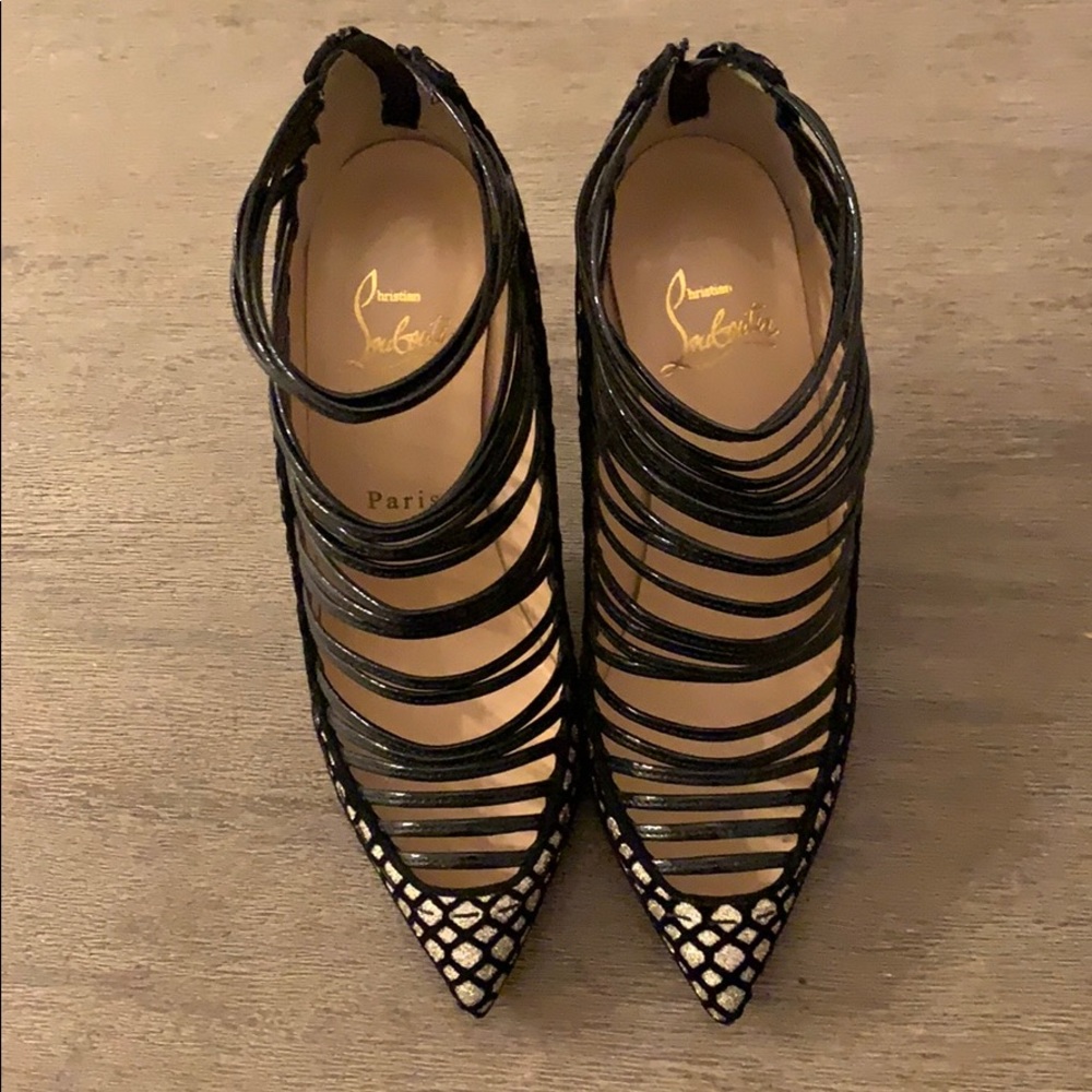 Christian Louboutin black strappy stilettos